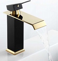 Sophisticated golden black faucet for hand sinks.