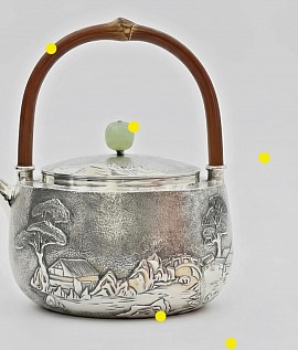 Pure fine silver teapot with landscape relief Order number 858