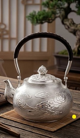 Fine silver handcrafted teapot with cloud relief £4008 order number 588