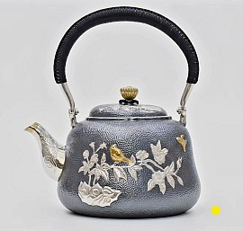 Sterling silver teapot kettle with gilded bird motifs £5800 order number 508